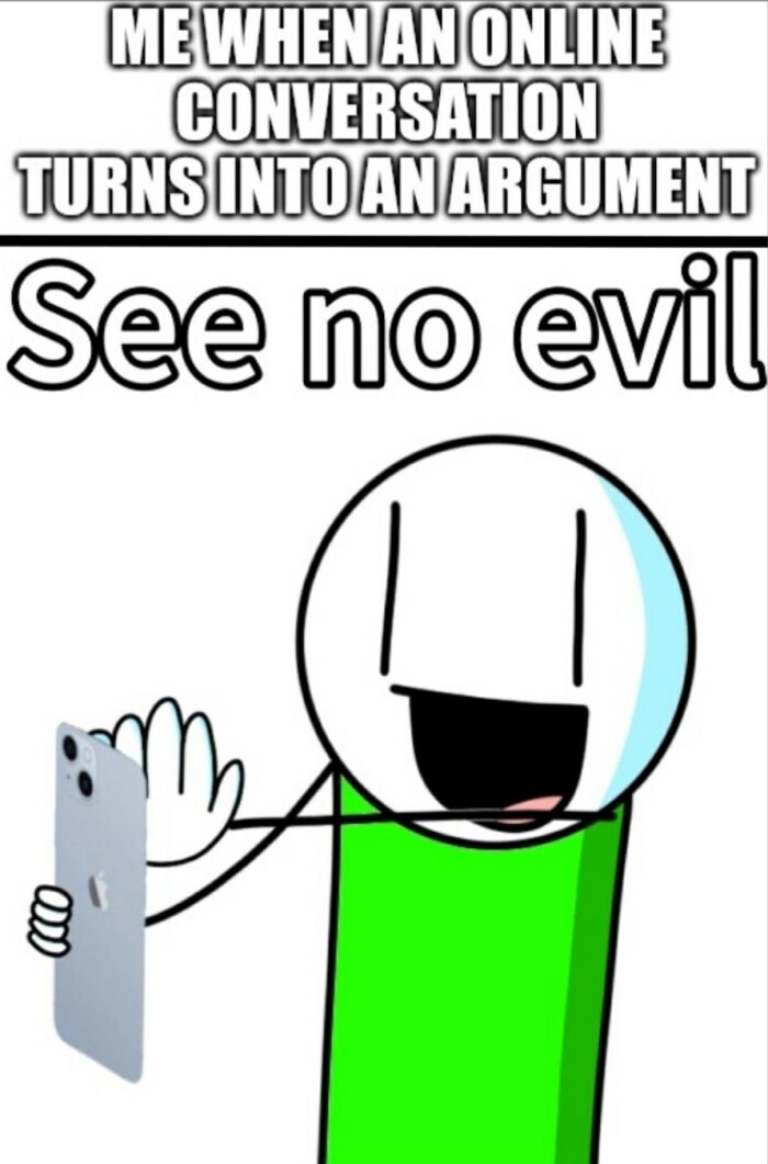 ME WHEN AN ONLINE CONVERSATION TURNS INTO ARGUMENT See no evil