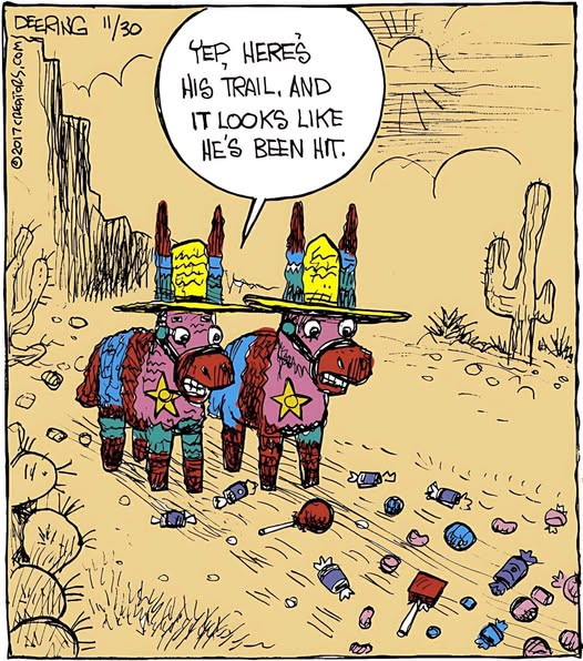 DEERING 11/30 02017 cREATORS COMS YEP, HERE'S HIS TRAIL, AND IT LOOKS LIKE HE'S BEEN HIT. (1 "