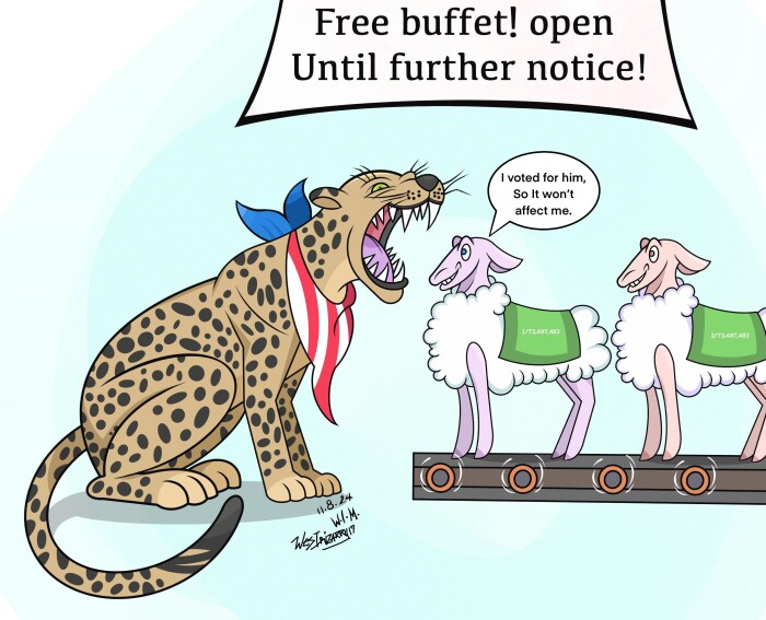 Free buffet! open Until further notice! I voted for him, So It won't affect me. 11.8.24 WhiM