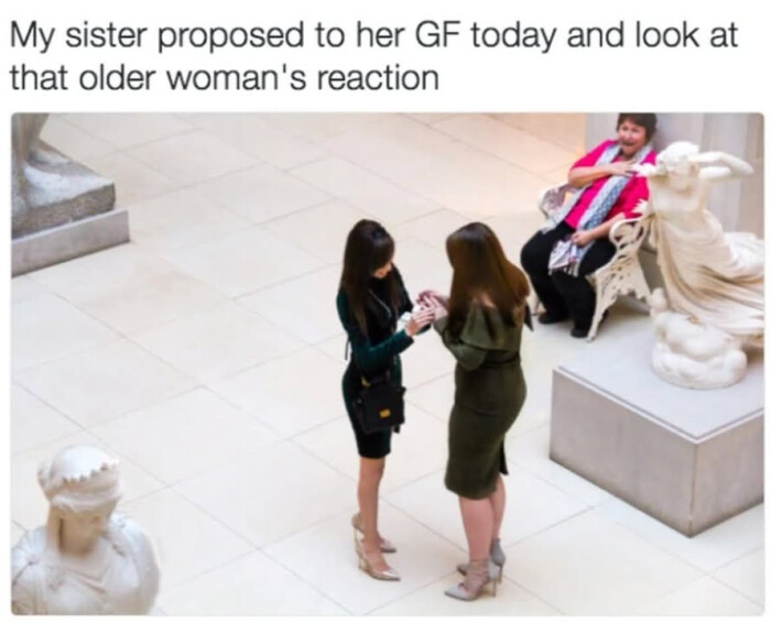 My sister proposed to her GF today and look at that older woman's reaction