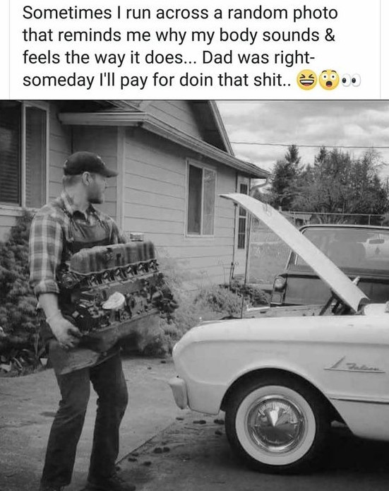 Sometimes I run across a random photo that reminds me why my body sounds & feels the way it does... Dad was right- someday I'll pay for doin ..