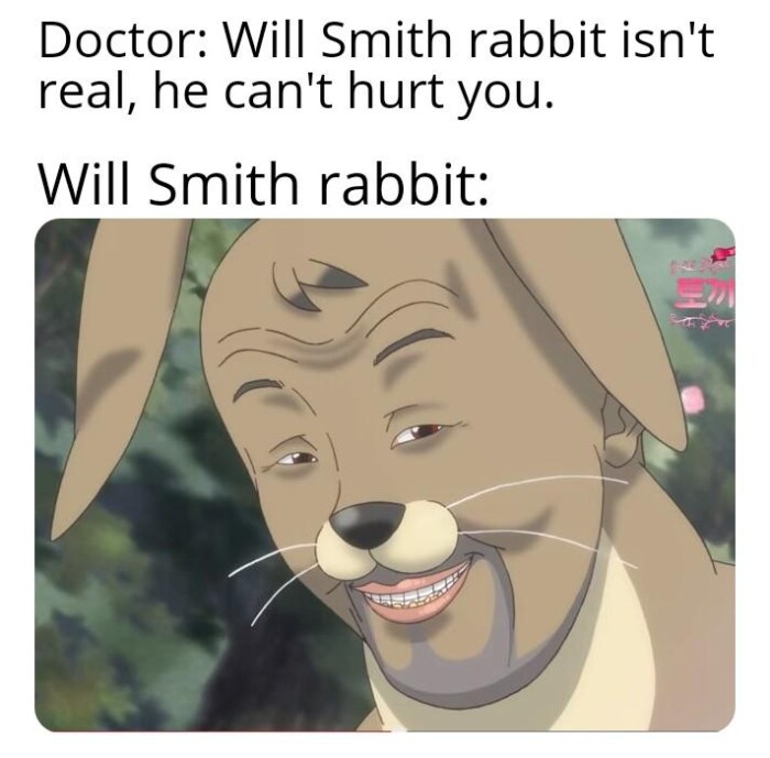 Doctor: Will Smith rabbit isn't real, he can't hurt you. rabbit: