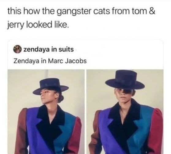 this how the gangster cats from tom & jerry looked like. zendaya in suits Zendaya Marc Jacobs