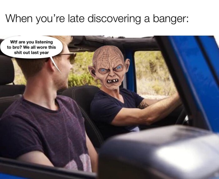 When you're late discovering a banger: Wtf are you listening to bro? We all wore this out last year