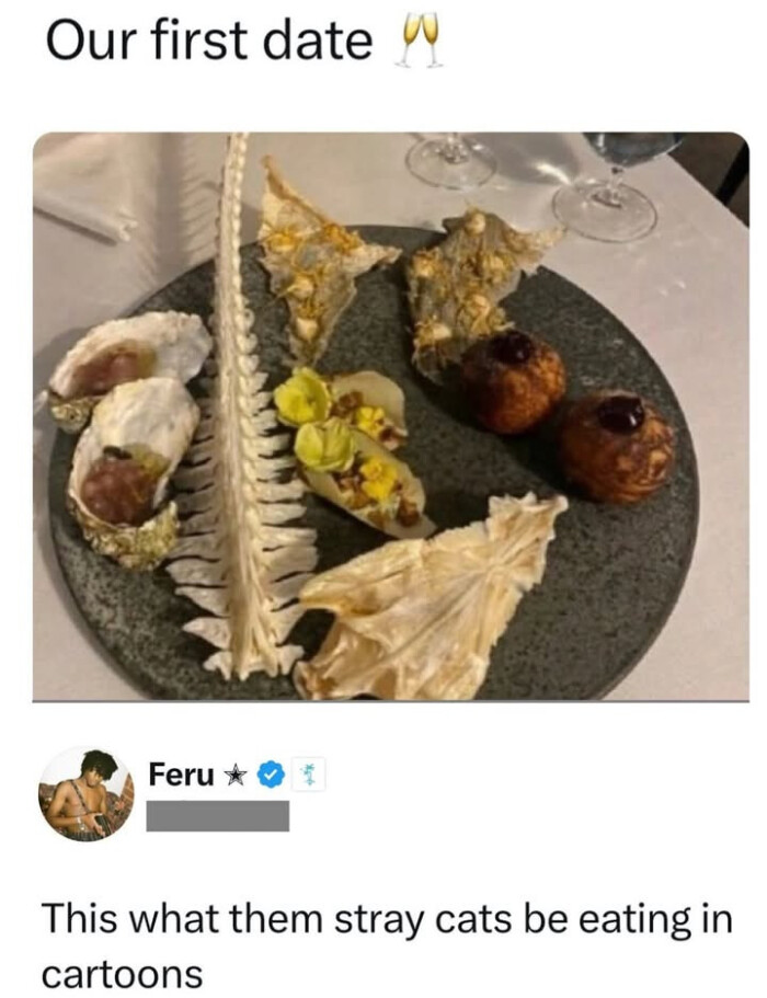 Our first date W Feru * This what them stray cats be eating in cartoons