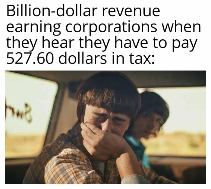 Billion-dollar revenue earning corporations when they hear have to pay 527.60 dollars in tax. Da?