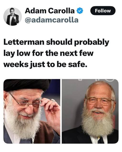 Adam Carolla Letterman should probably lay low for the next few weeks just to be safe.