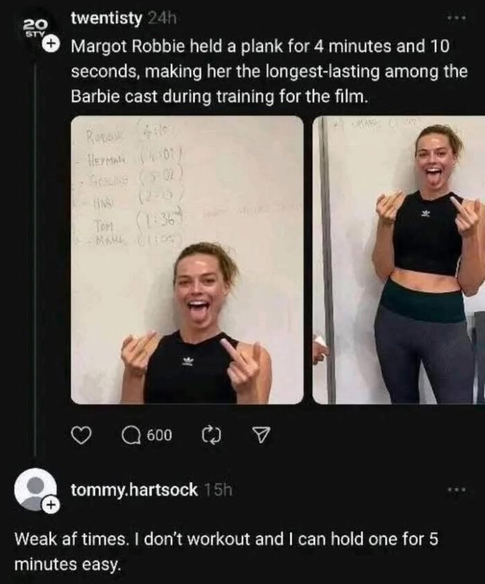 twentisty Margot Robbie held a plank for