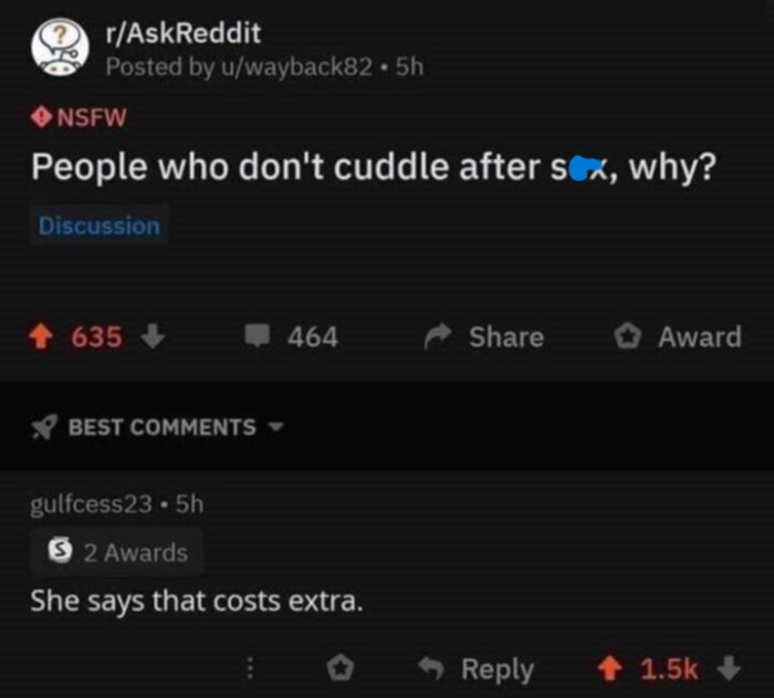 NSFW People who don't cuddle after , why? Discussion