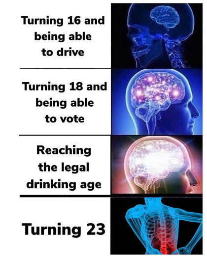 Turning 16 and being able to drive 18 vote Reaching the legal drinking age 23
