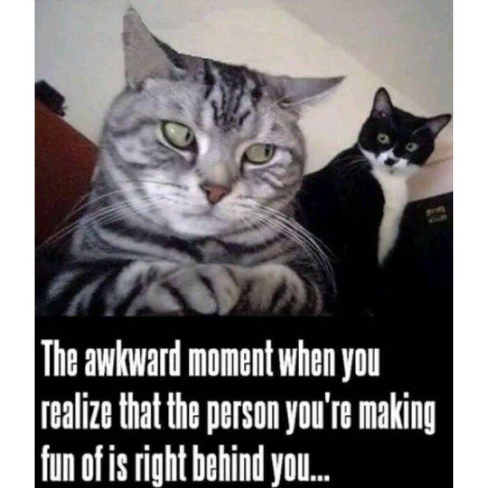 The awkward moment when you realize that the person you're making fun ofis right behind you...