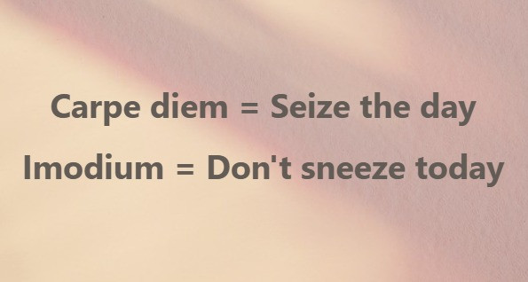 Carpe diem = Seize the day Imodium Don't sneeze today