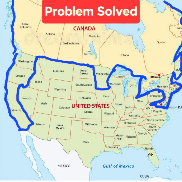 British Colon Mustungton Ongon Nesca Idaho Utah Antona Problem Solved CANADA Alberta Manitoba Saskatchewan Queber Ontario Afontena North Dabota Ottawa Lam Damo South Dukota New York Woming loven Nebrssia Ohio Calarado UNITED STATES Kansas Ilinois Indiana Virginia Missouri Kentucky Narth Carolina Tennises Kew Maxico Oksahoma Arkansas Georgi Muse- sppi Alibama Texas LOUISIAnIs Roridi MEXICO Gulf of Mexico Ington D. CUBA