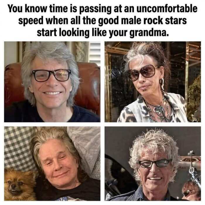 You know time is passing at an uncomfortable speed when all the good male rock stars start looking like your grandma.