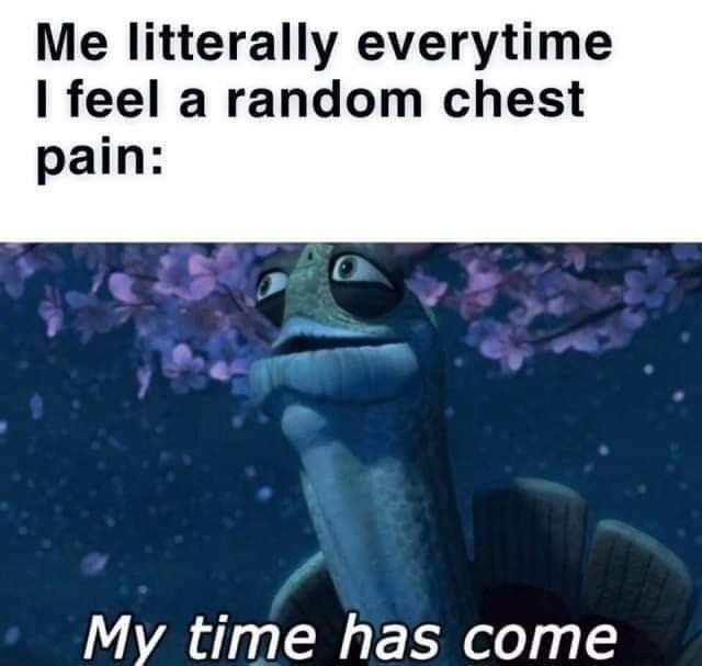 Me literally everytime I feel a random chest pain: My time has come