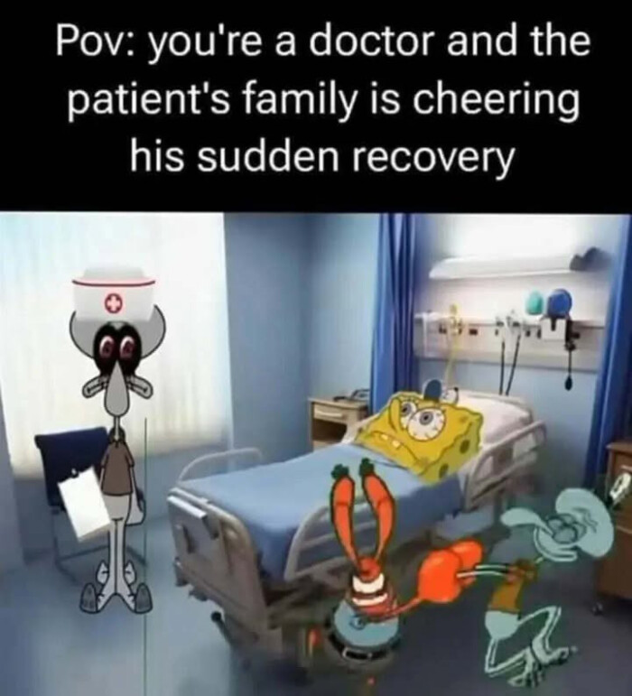 doctor and the patient's family is cheering his sudden recovery