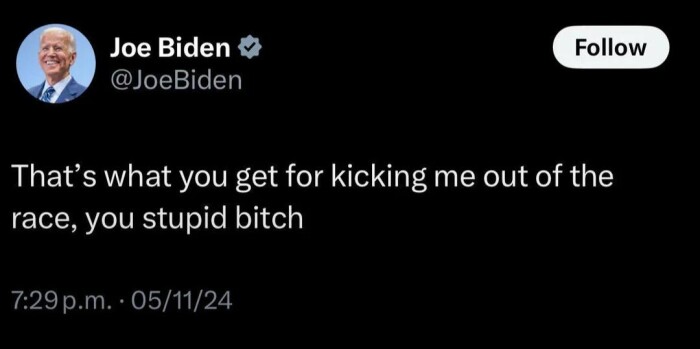 Joe Biden That's what you get for kicking me out of the race, stupid