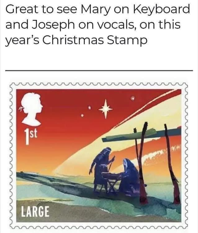 Great to see Mary on Keyboard and Joseph vocals, this year's Christmas Stamp LARGE