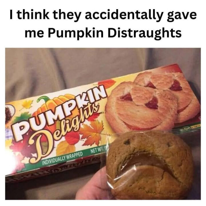 I think they accidentally gave me Pumpkin Distraughts PUMPLIN Delights, INDIVIDUALLY WRAPPED NET WE STO PIER