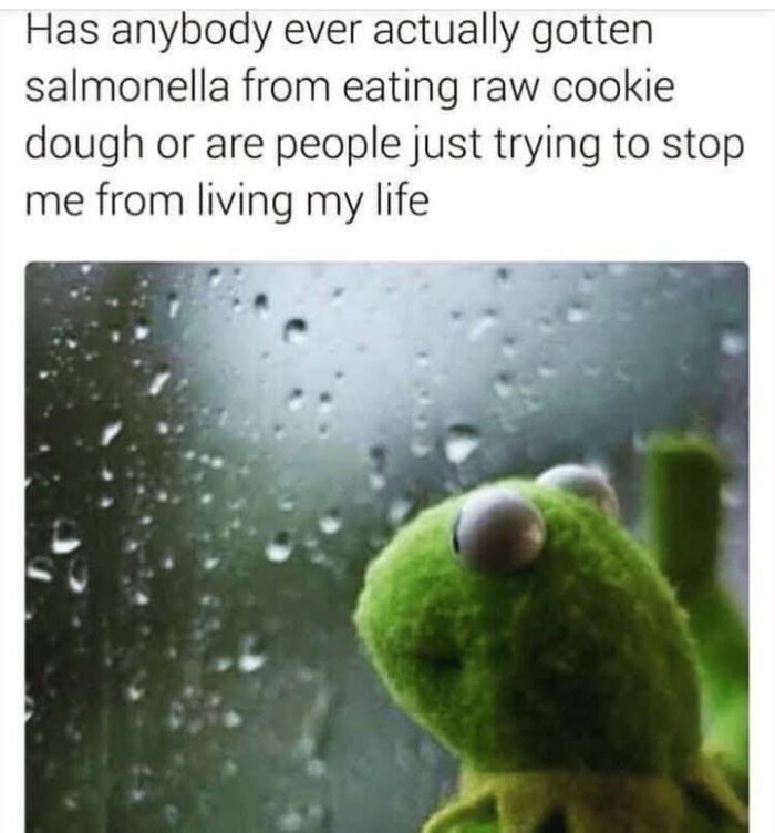 Has anybody ever actually gotten salmonella from eating raw cookie dough or are people just trying to stop me living my life