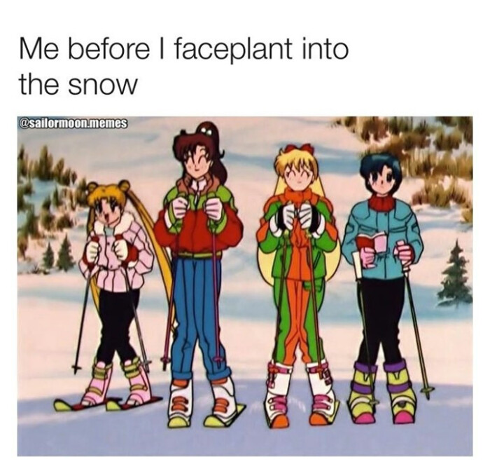 Me before I faceplant into the snow @sailormoon.memes