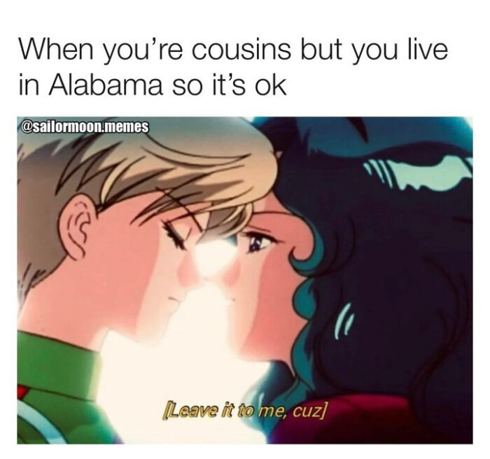 When you're cousins but you live in Alabama so it's ok @sailormoon.memes [Leave it to me, cuz]