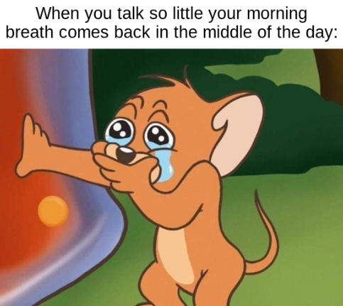 When you talk so little your morning breath comes back in the middle of day:
