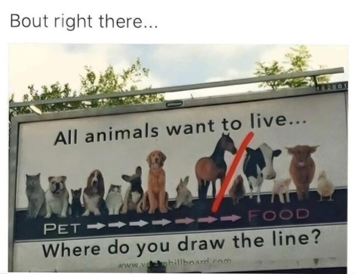 Bout right there... All animals want to live. PET FOOD Where do you draw the line? www.vettabillboard.com