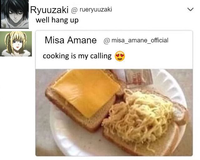 Ryuuzaki @ rueryuuzaki well hang up Misa Amane misa_amane_official cooking is my calling