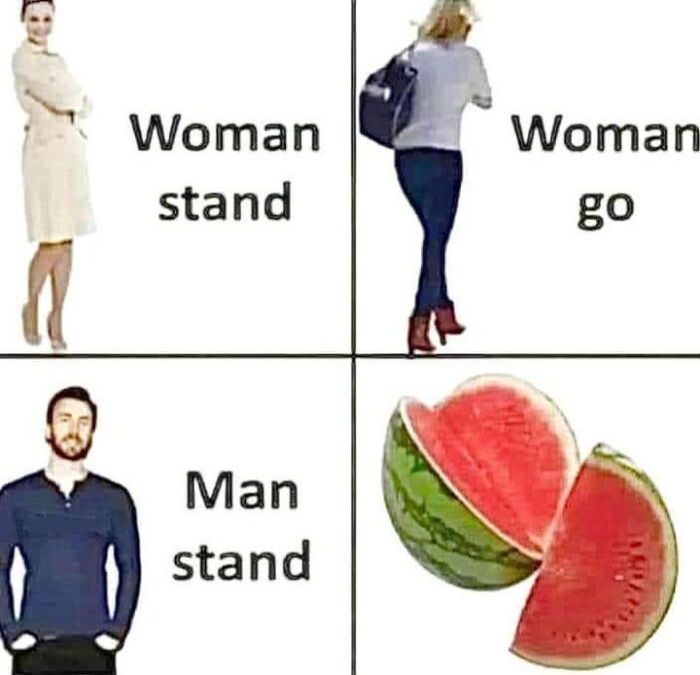 Woman stand Man go