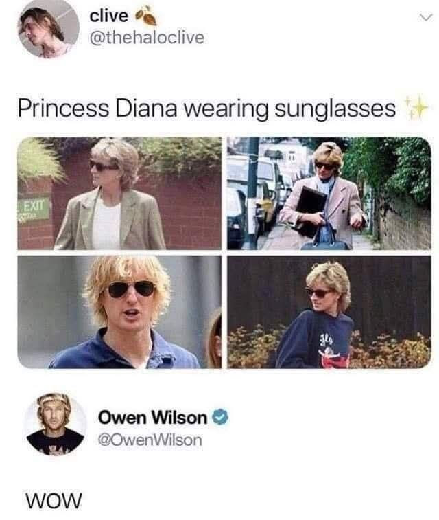 Princess Diana wearing sunglasses Owen Wilson WOW