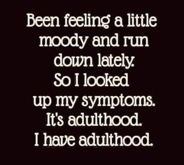 Been feeling a little moody and run down lately. So I looked up my symptoms. It's adulthood. have